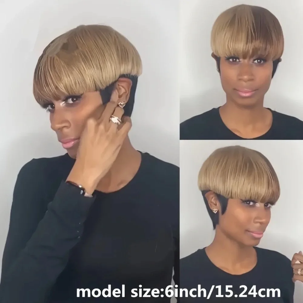 1B/27/33 Mixed Color Pixie Cut Human Hair Wig - Picture 3 of 7